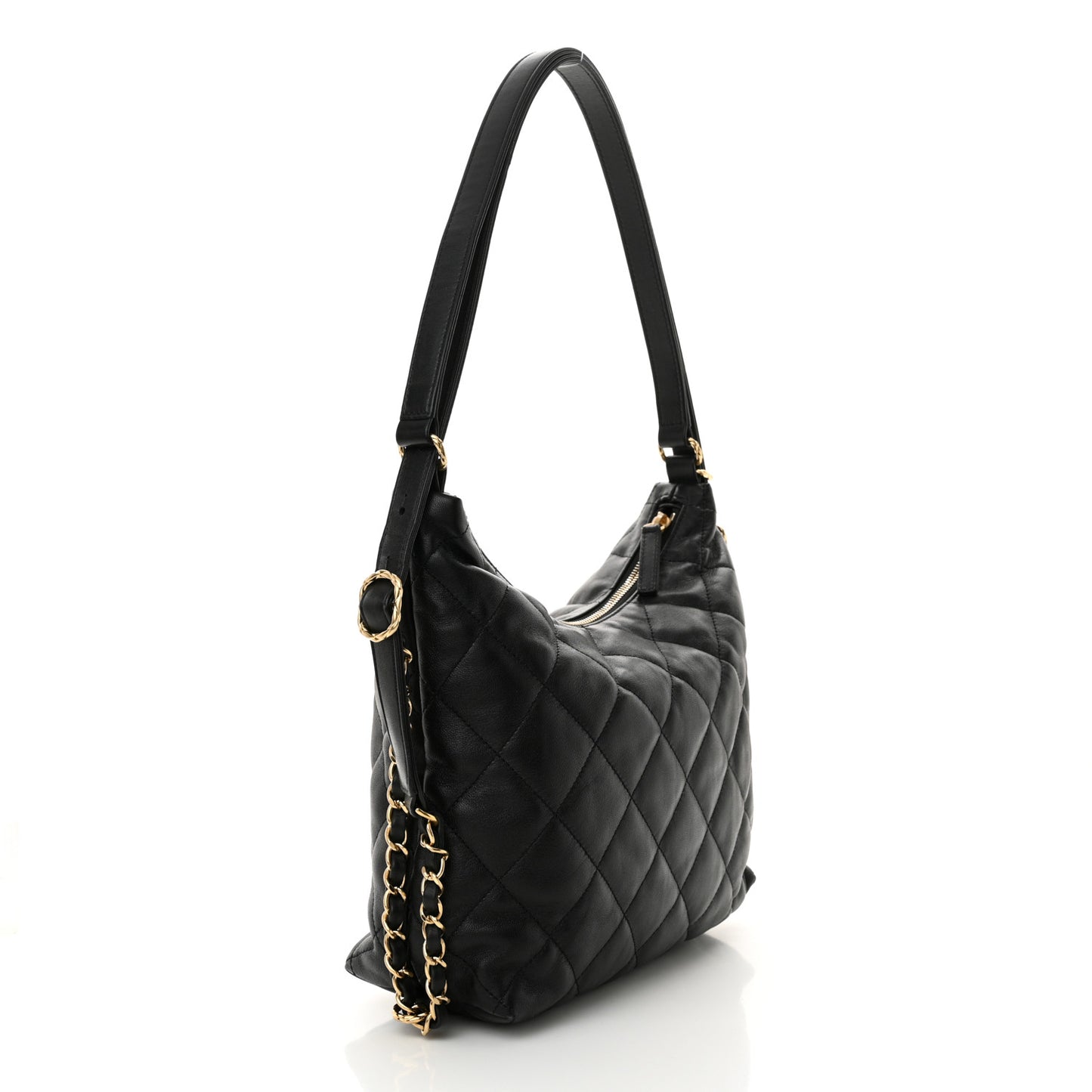 Lambskin Quilted Maxi Hobo Black