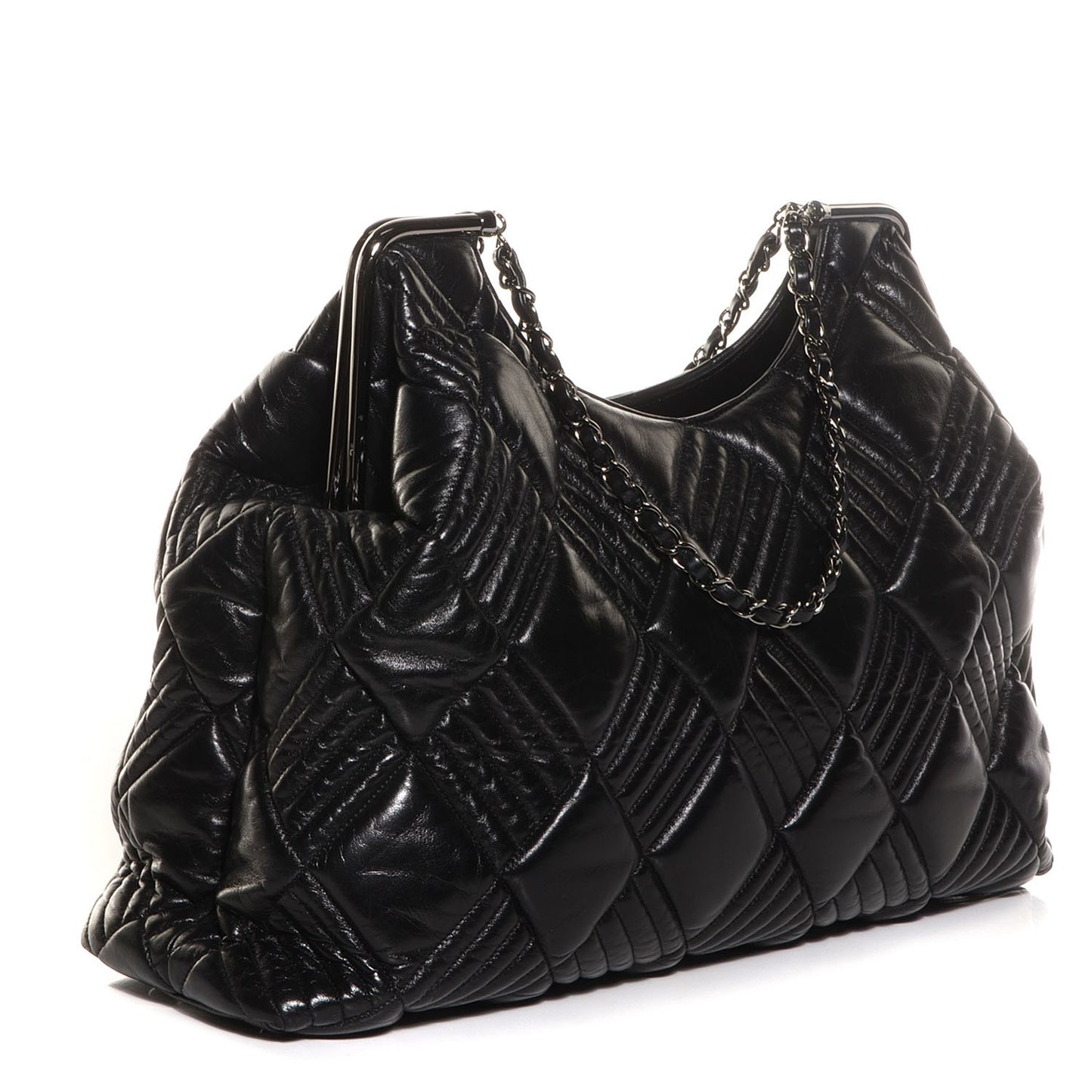 Lambskin Quilted In and Out Large Tote Black