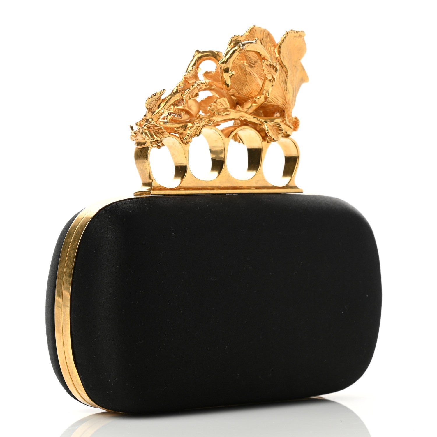 Alexander McQueen Satin Floral Knuckle Duster Box Clutch Black 3 of 7