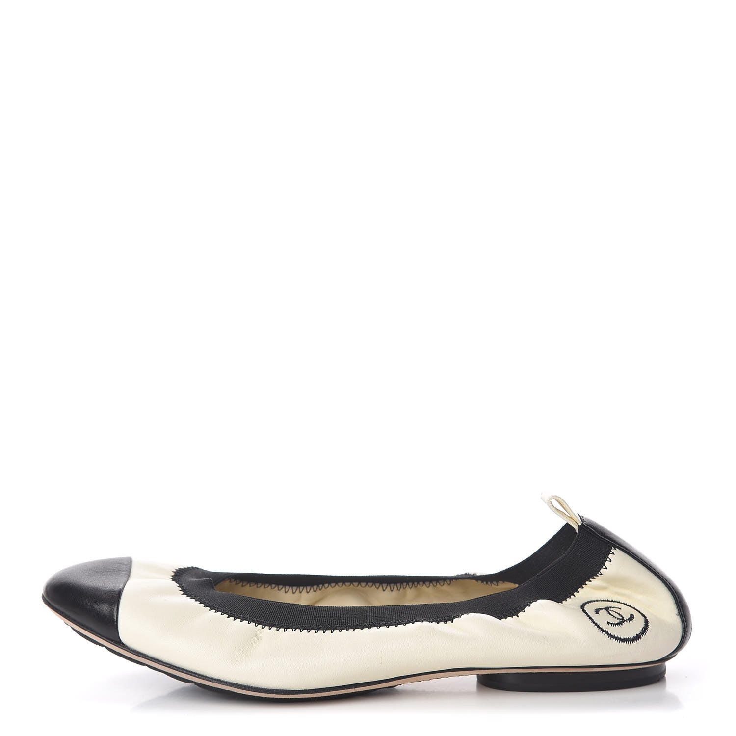 Chanel Lambskin CC Elastic Cap Toe Ballerina Flats 37 Off White Black 1 of 16