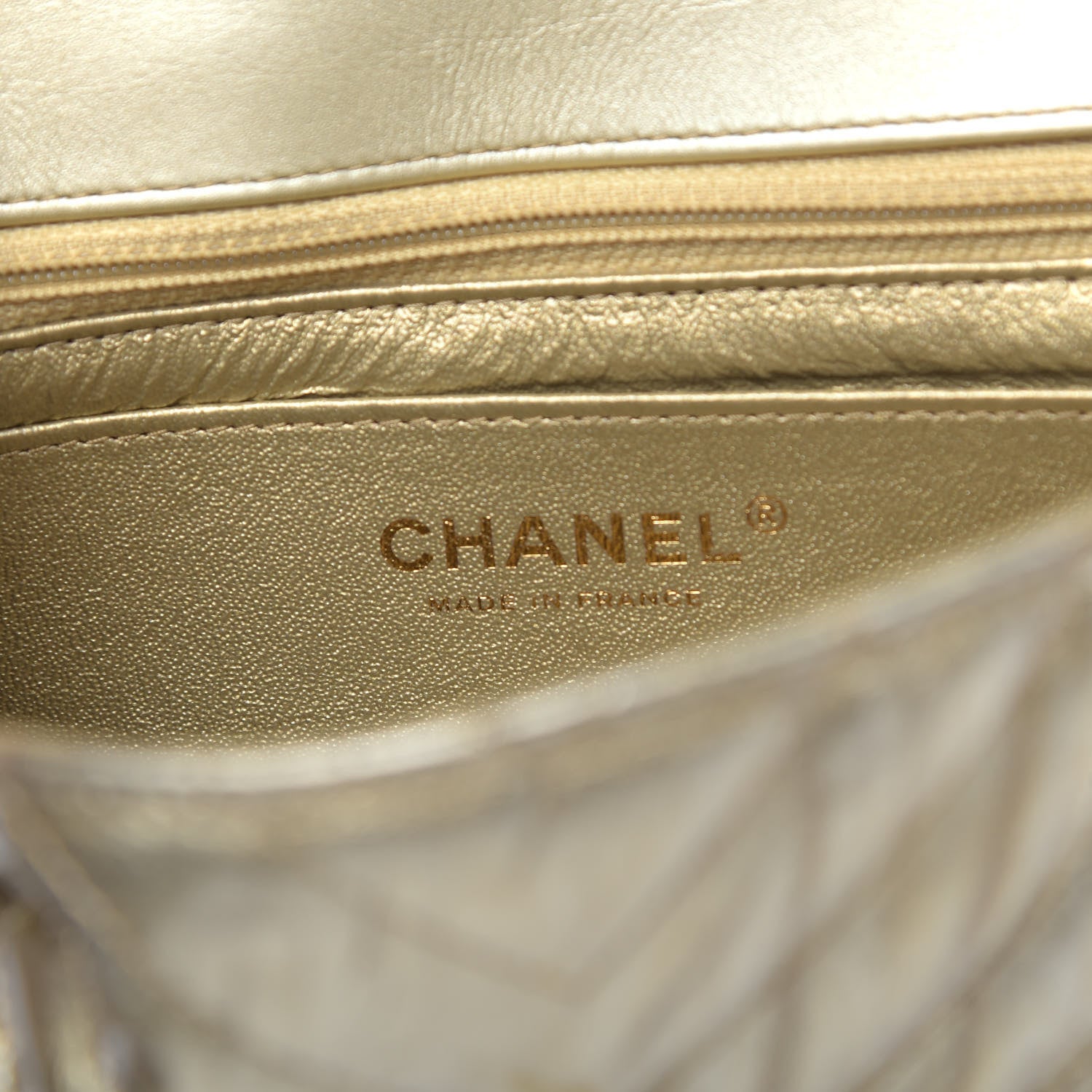 Chanel Patent Metallic Crumpled Calfskin Chevron Quilted Mini Rectangular Flap Gold 6 of 13