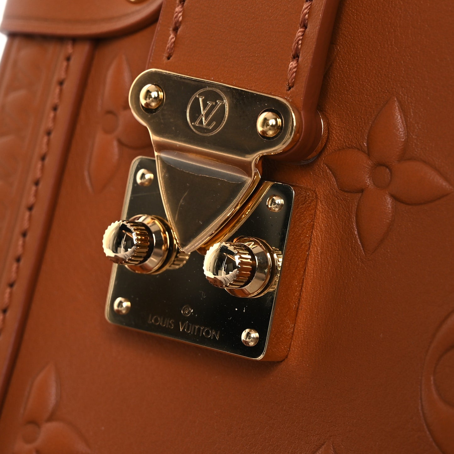 Calfskin Debossed Monogram Side Trunk Tan