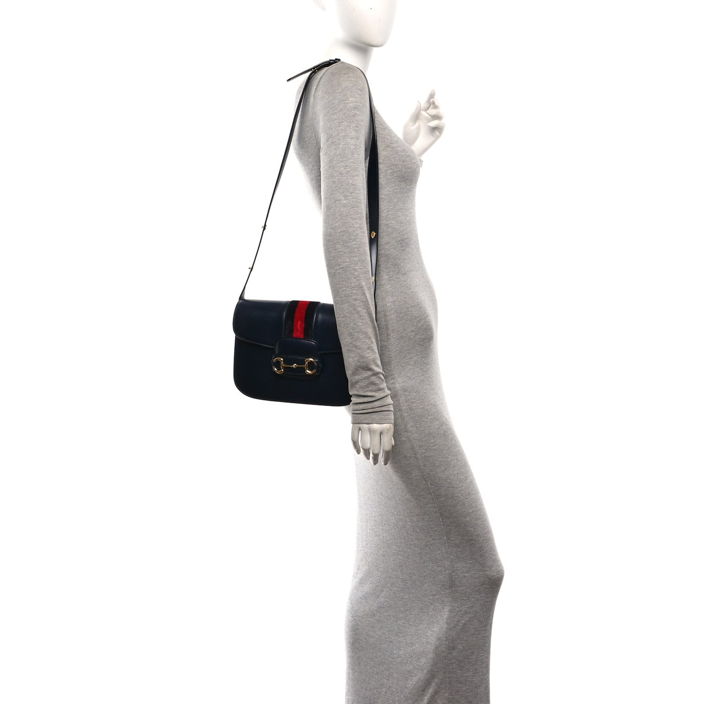 Calfskin Velvet Web Horsebit 1955 Shoulder Bag Blue