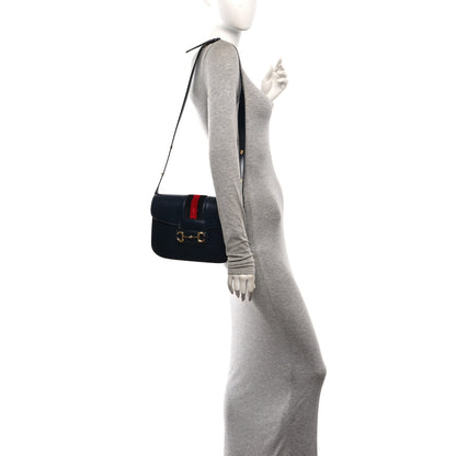 Gucci Calfskin Velvet Web Horsebit 1955 Shoulder Bag Blue 2 of 10