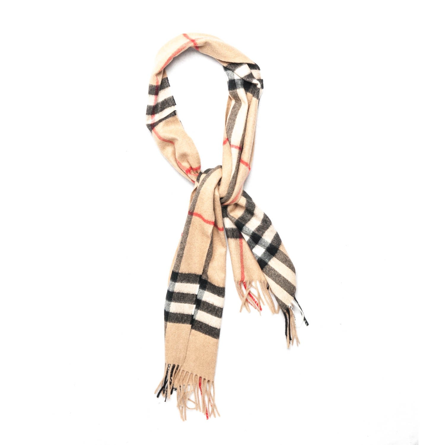 Burberry Cashmere Giant Check Fringe Scarf Camel 1 of 5