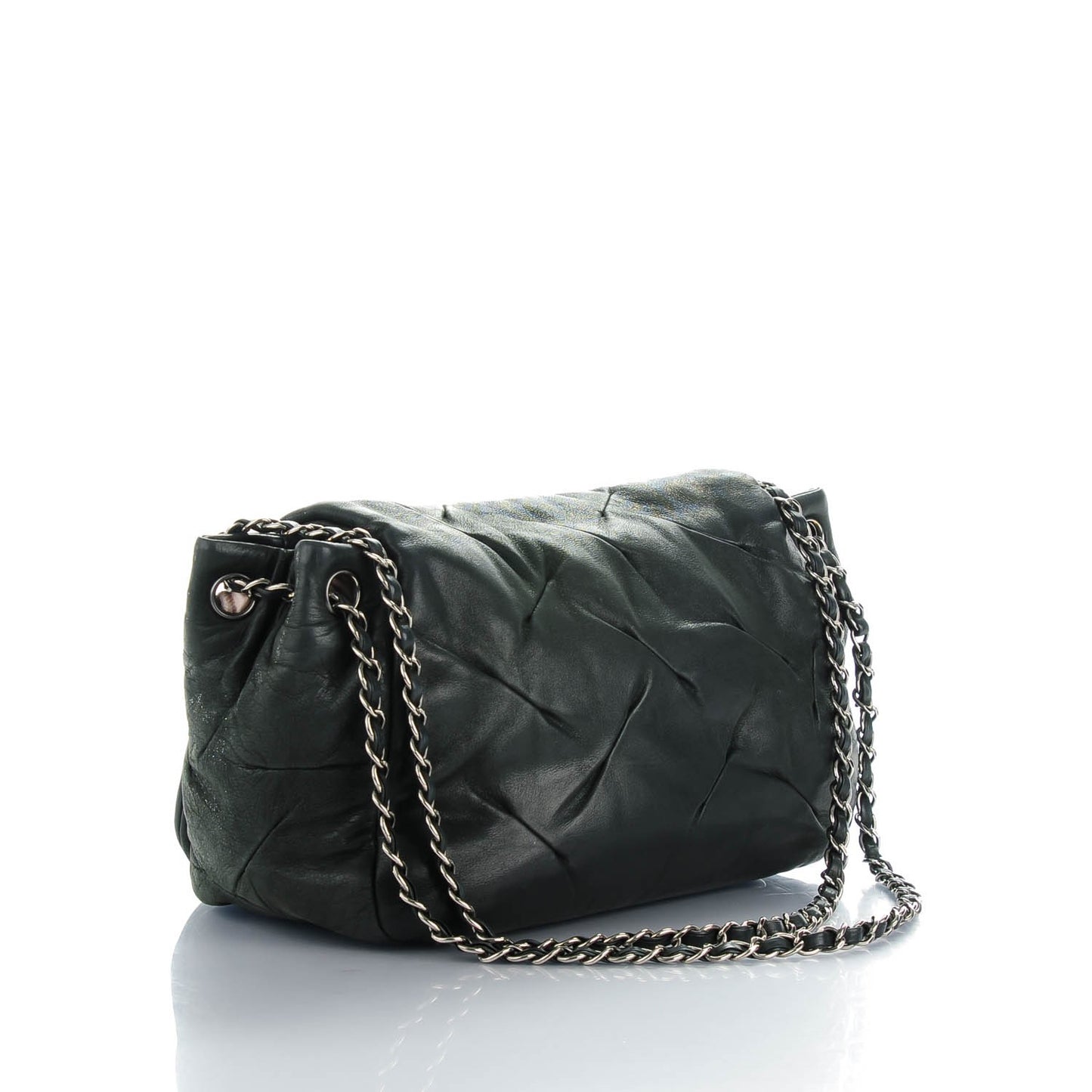 Iridescent Calfskin Glint Accordion Flap Black
