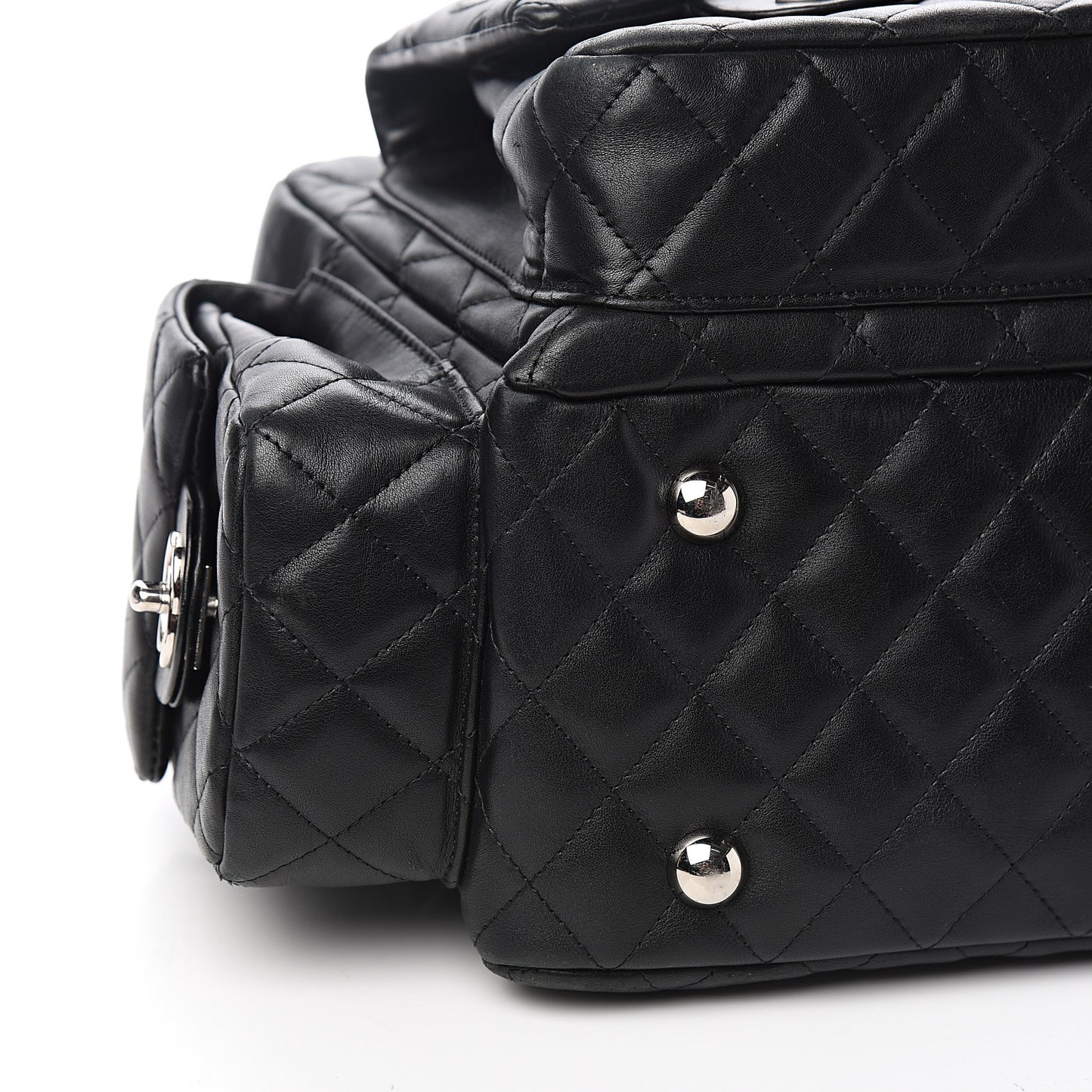 Calfskin Quilted Large Cambon Multipocket Reporter Black