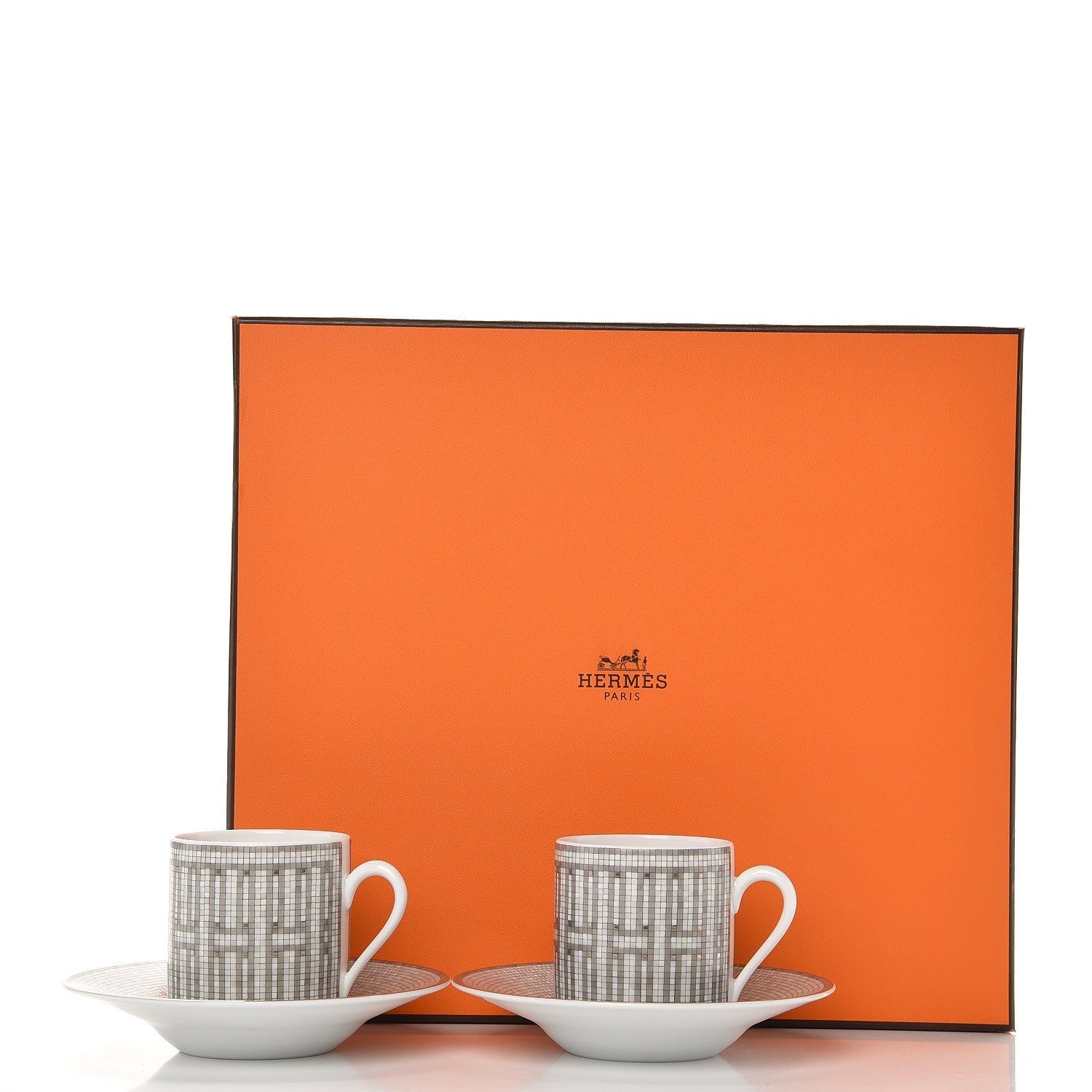 Hermes Porcelain Mosaique Au 24 Platine Tea Cup And Saucer Set Of 2 Platinum 9 of 9
