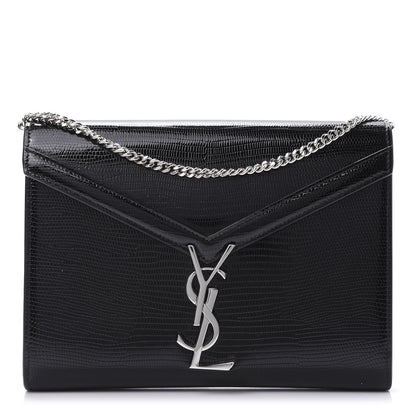 Saint Laurent Calfskin Lizard Embossed Monogram Cassandra Chain Wallet Black 1 of 9