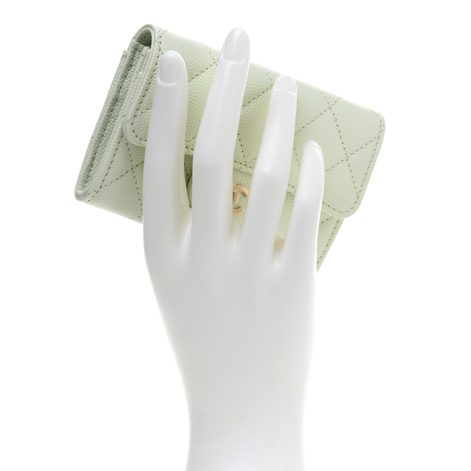 Chanel Caviar Quilted Flap Card Holder Wallet Light Green 2 of 10