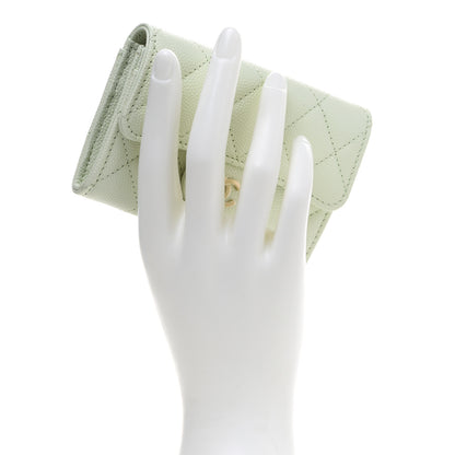 Chanel Caviar Quilted Flap Card Holder Wallet Light Green 2 of 10