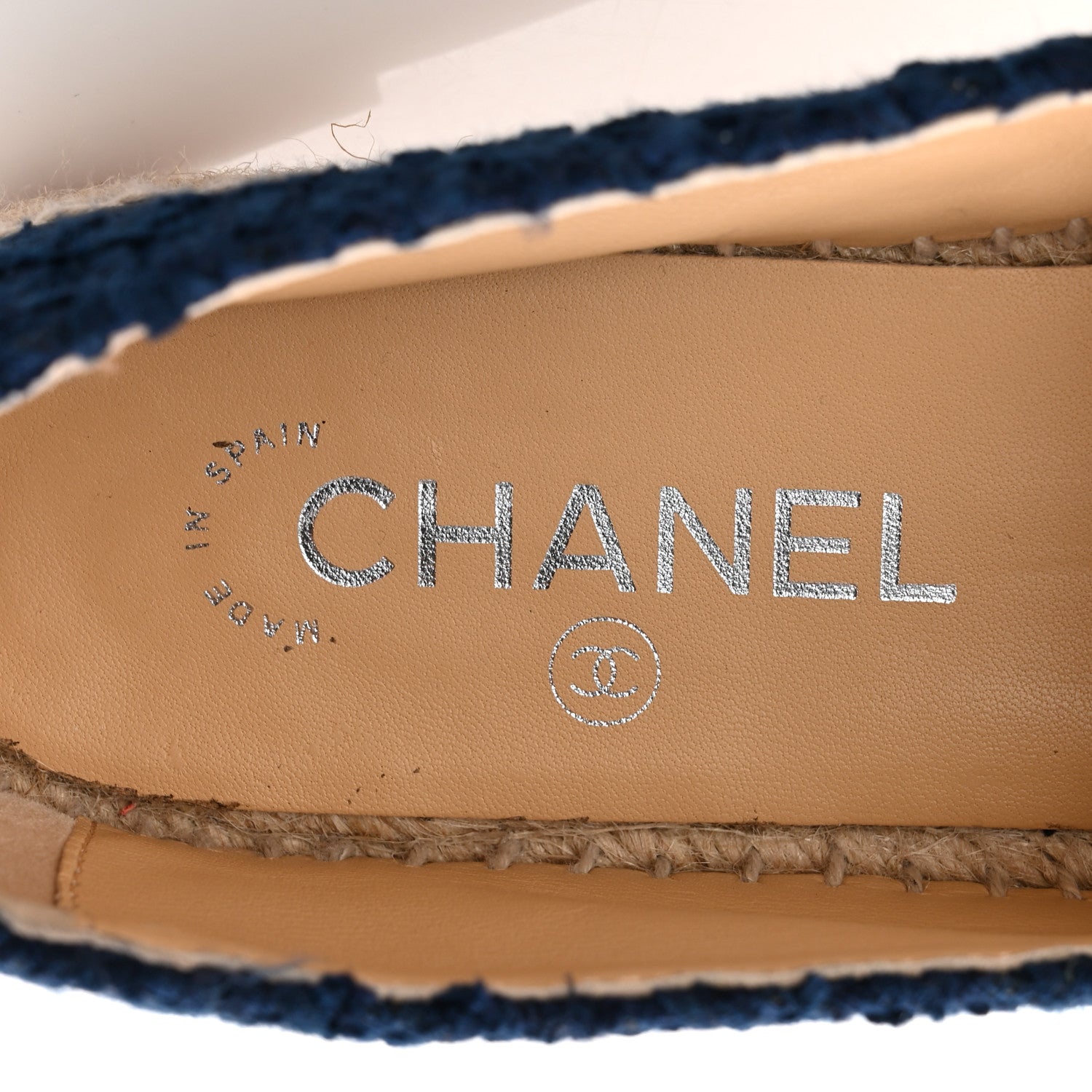 Chanel Tweed Grosgrain CC Espadrilles 37 Navy Black 1875955