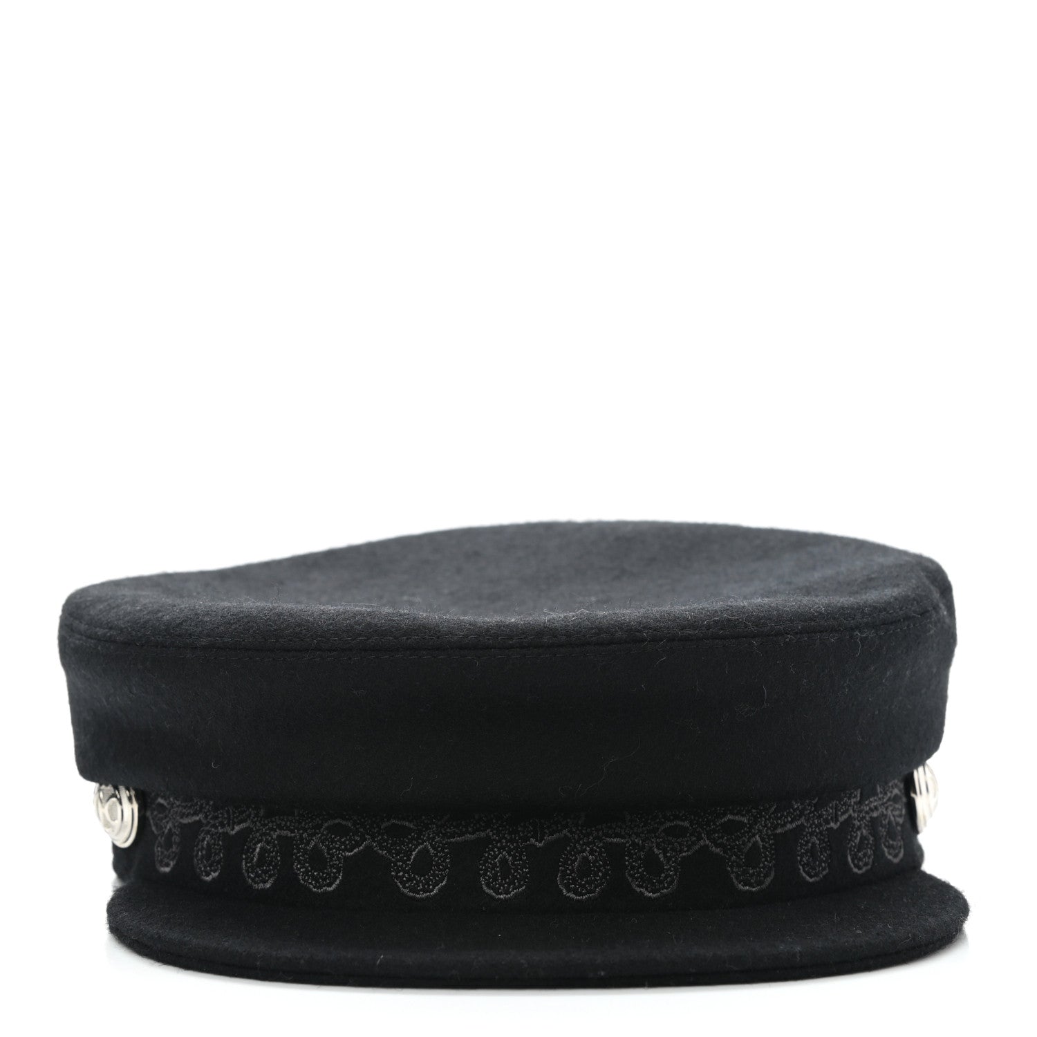 Hermes Wool Flannel Embroidered Womens Cabourg En Finesse Cap 57 Black 3 of 8