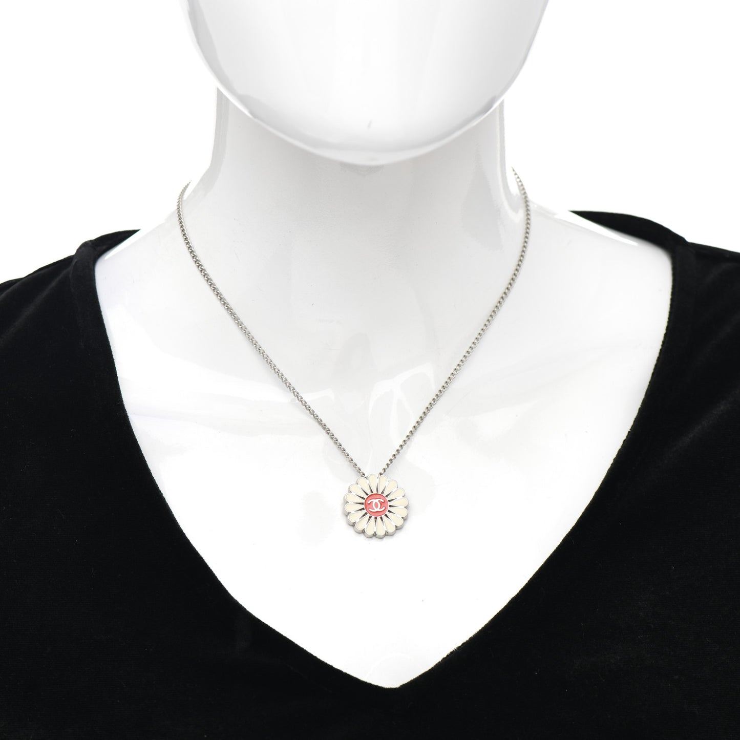 Metal Resin Flower Necklace White Red