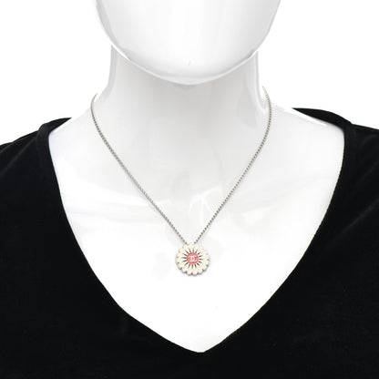 Chanel Metal Resin Flower Necklace White Red 2 of 5