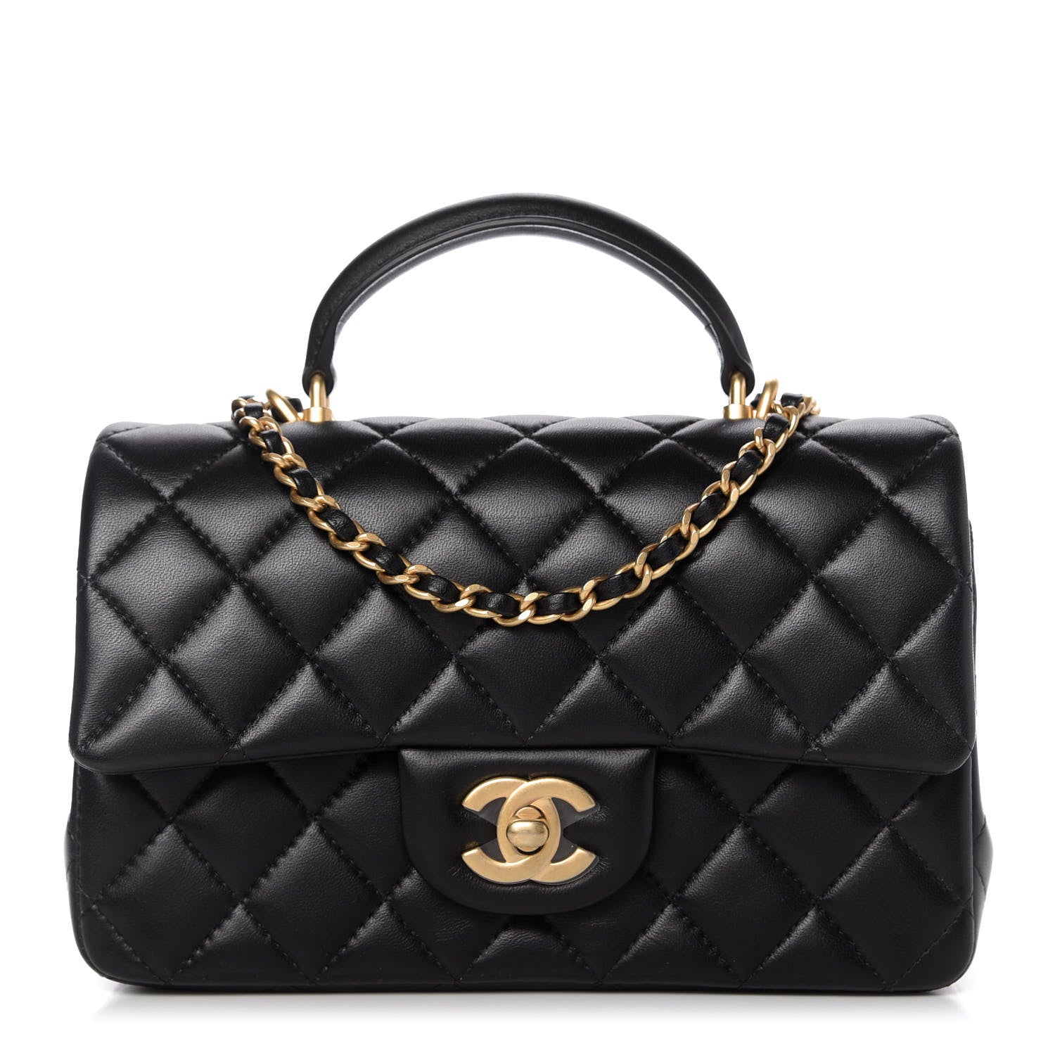 Chanel Lambskin Quilted Mini Top Handle Rectangular Flap Black 1 of 11