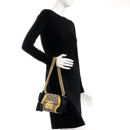Gucci Calfskin GG Supreme Monogram Small Padlock Shoulder Bag Black Gold 2 of 8