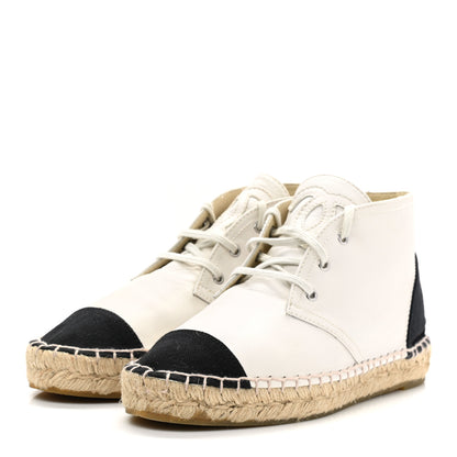 Chanel Lambskin Cap Toe Lace Up Espadrilles 37 White Black 3 of 12