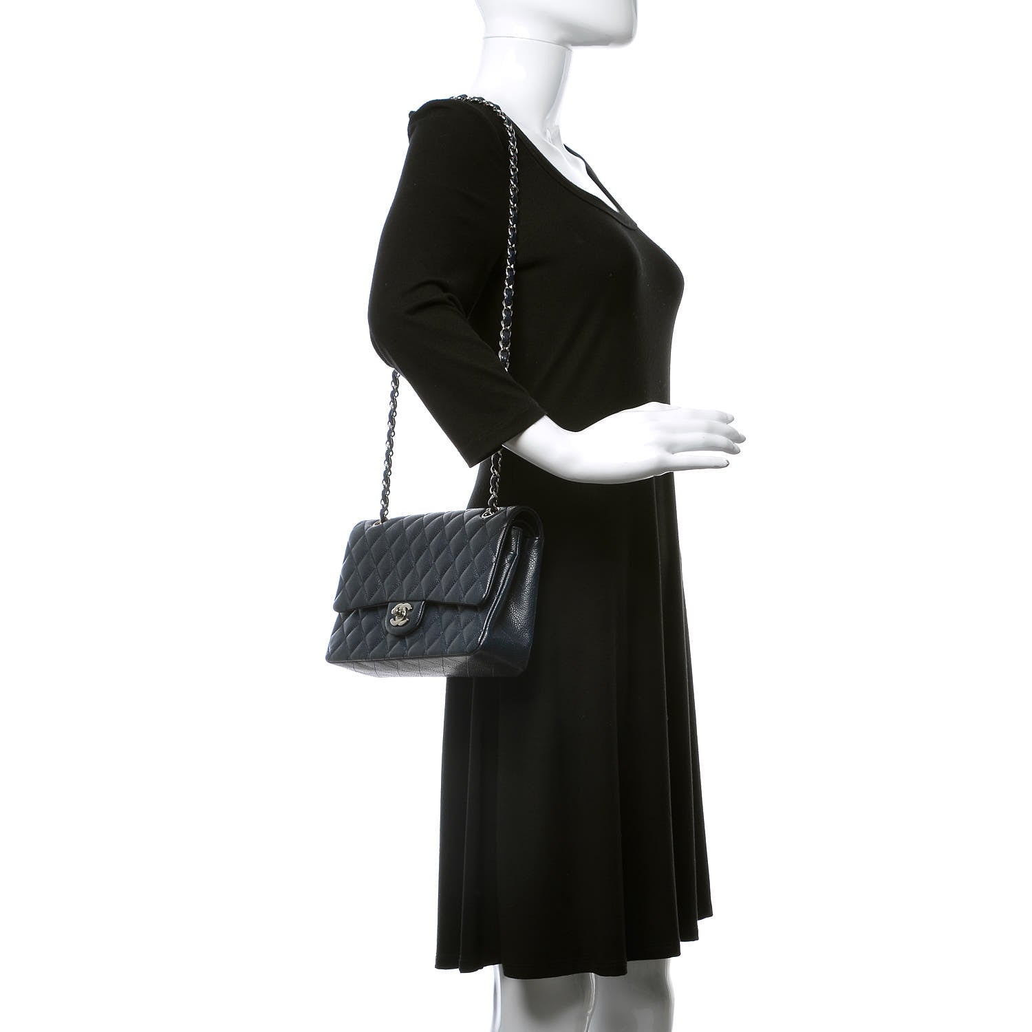 Chanel Caviar Quilted Medium Double Flap Dark Blue 2 of 12