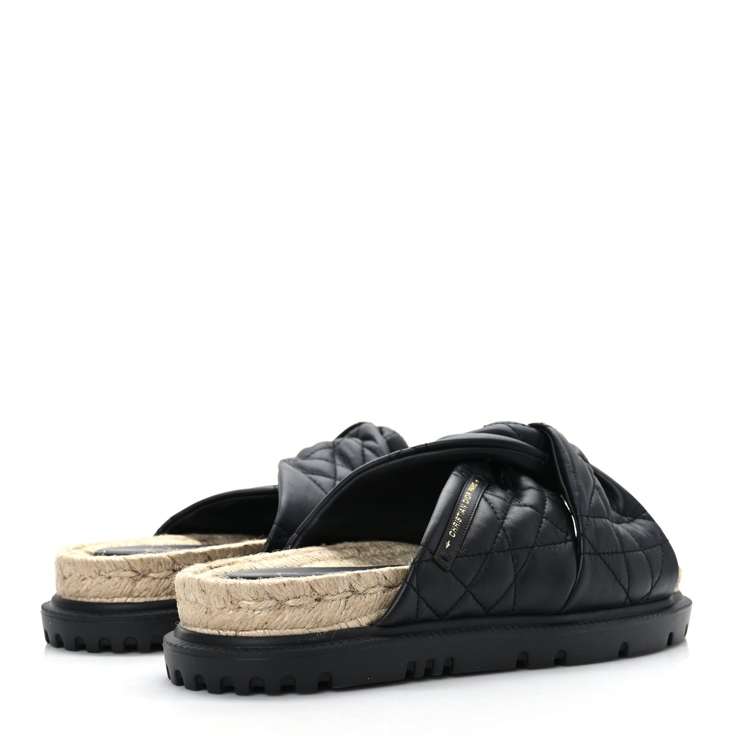 Calfskin Cannage Dtwist Espadrille Platform Sandals 38 Black