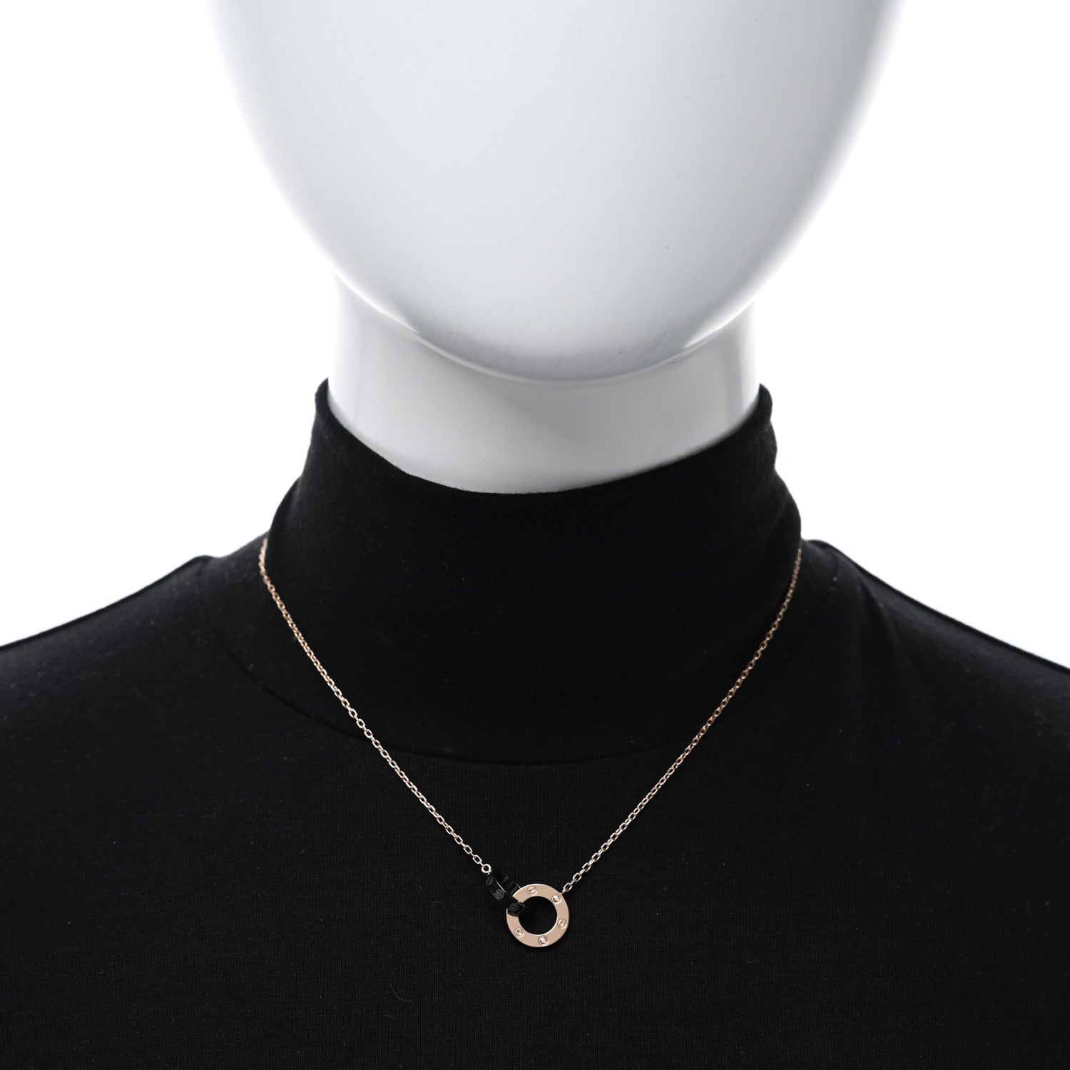 Cartier 18K Pink Gold Black Ceramic Diamond Interlocking LOVE Necklace 2 of 4