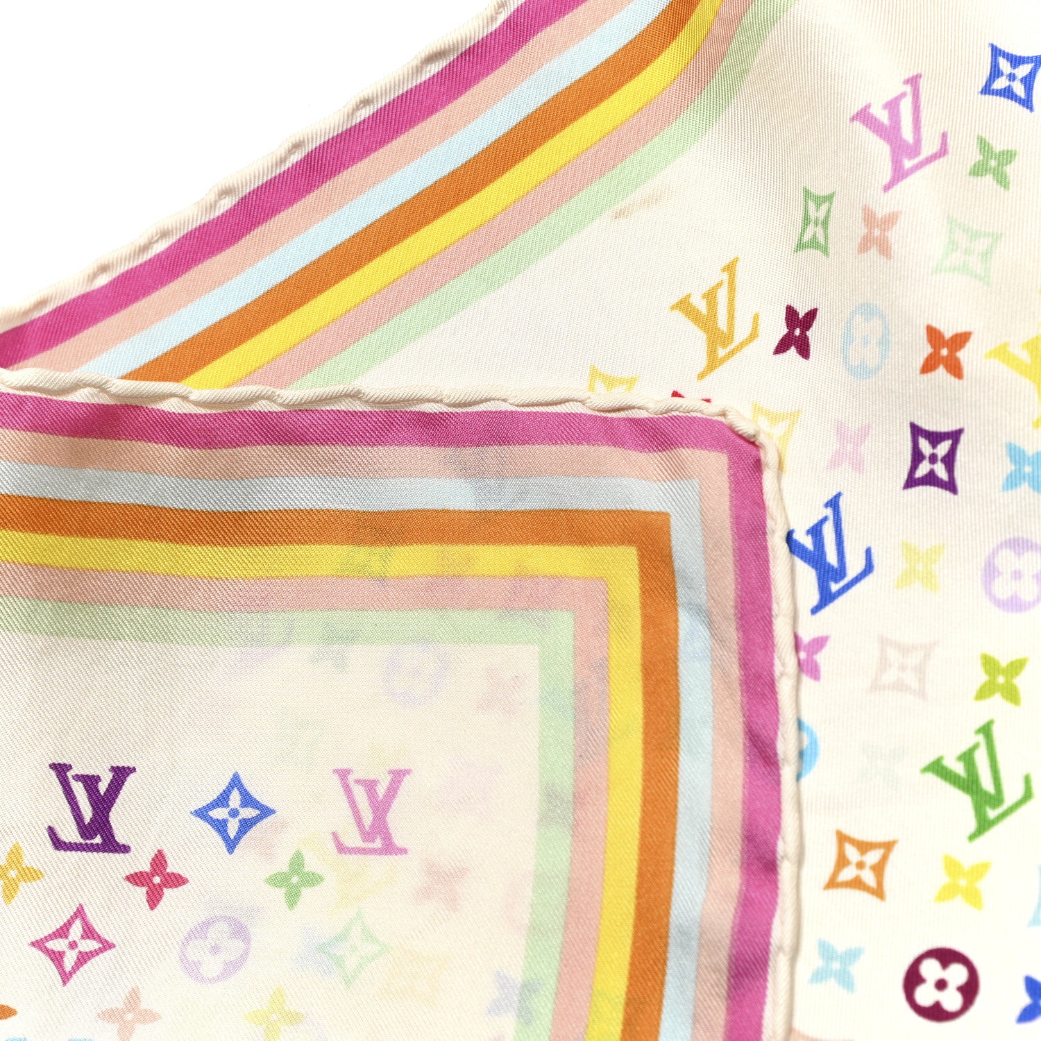 Louis Vuitton Silk Monogram Square Scarf White Multicolor 4 of 5