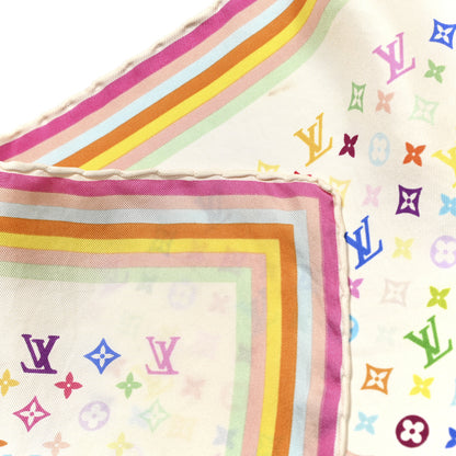Louis Vuitton Silk Monogram Square Scarf White Multicolor 4 of 5