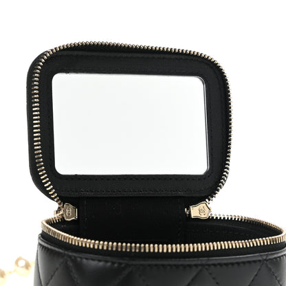 Chanel Lambskin Quilted Mini Vanity Case With Pearl Chain Black 7 of 11