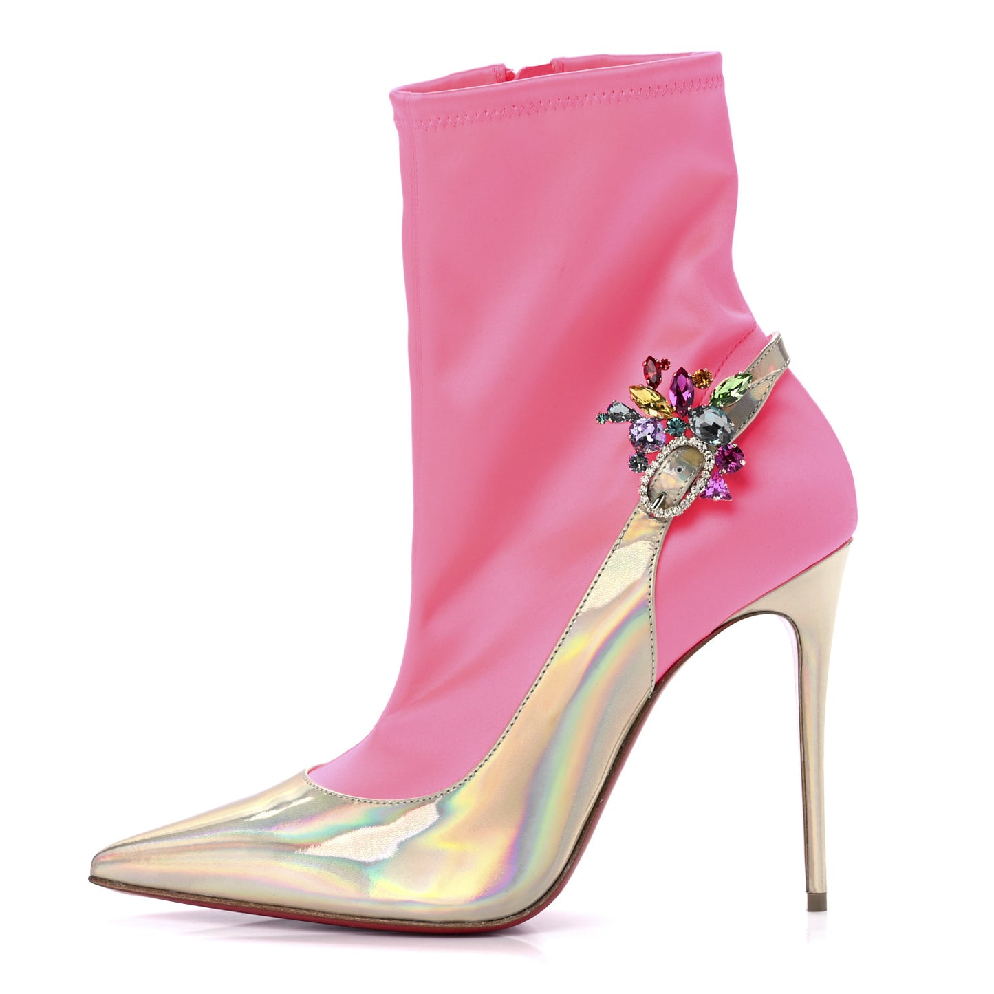 Iridescent Patent Crystal Jessie Joli Ankle Boot 38 Rose Fluorescent