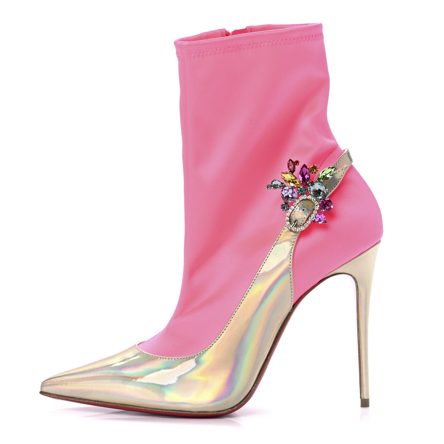 Christian Louboutin Iridescent Patent Crystal Jessie Joli Ankle Boot 38 Rose Fluorescent 1 of 9