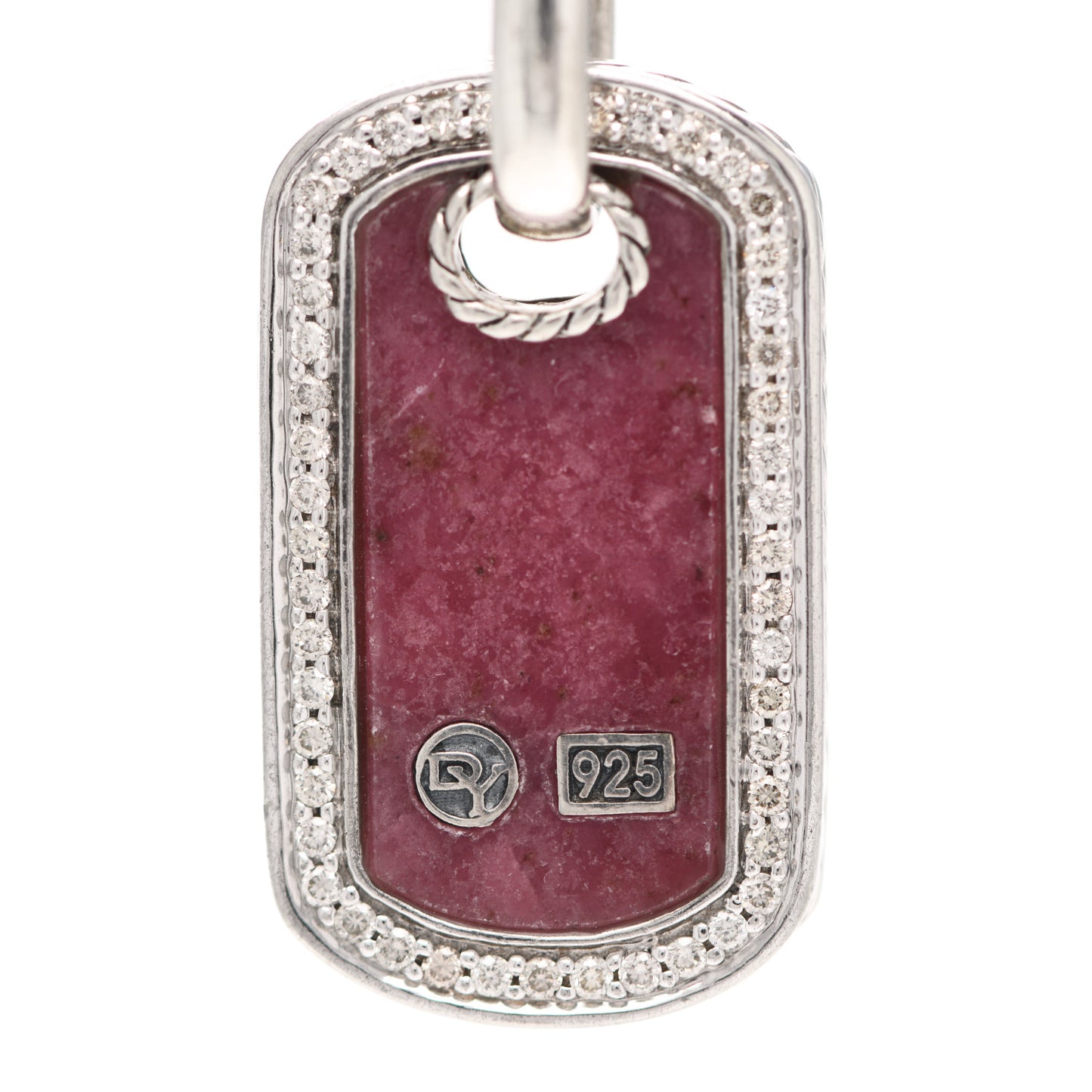 Sterling Silver Diamond Rhodonite Dog Tag Necklace