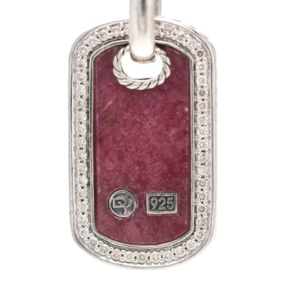 David Yurman Sterling Silver Diamond Rhodonite Dog Tag Necklace 4 of 5