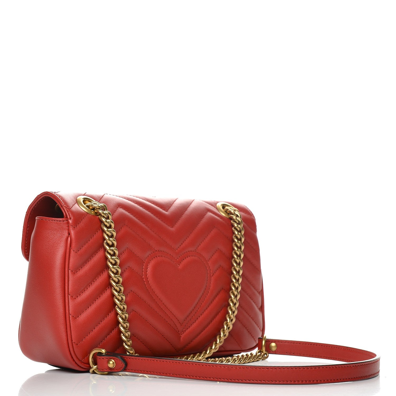 Gucci Calfskin Matelasse Small GG Marmont Shoulder Bag Hibiscus Red 3 of 7