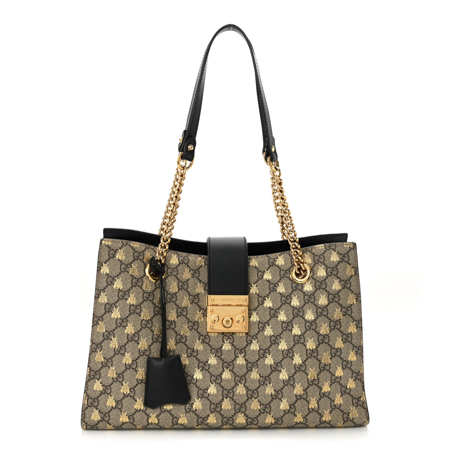 GG Supreme Monogram Bees Medium Padlock Tote Beige Oro Black