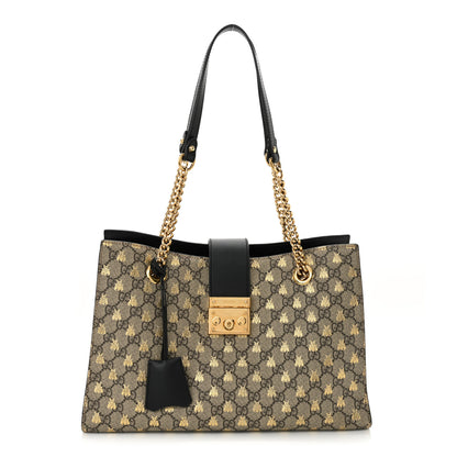 Gucci GG Supreme Monogram Bees Medium Padlock Tote Beige Oro Black 1 of 10