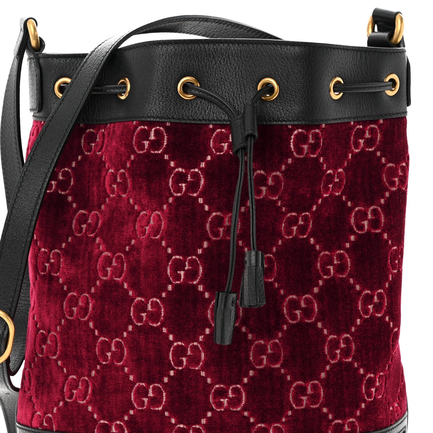 Gucci Velvet GG Monogram Textured Calfskin Web Bucket Bag Red Cipria Black 8 of 11