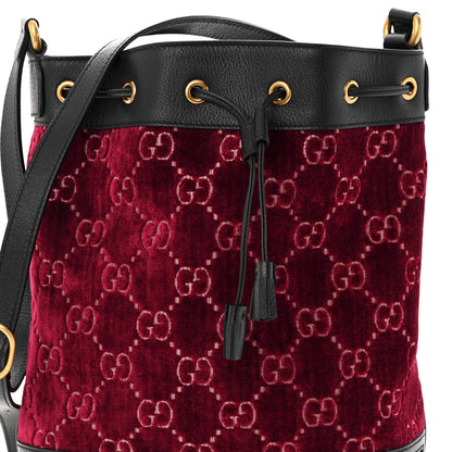 Gucci Velvet GG Monogram Textured Calfskin Web Bucket Bag Red Cipria Black 8 of 11