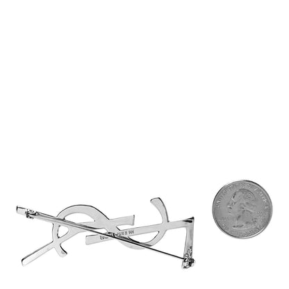 Saint Laurent Monogram Crystal Brooch Black Silver 7 of 9