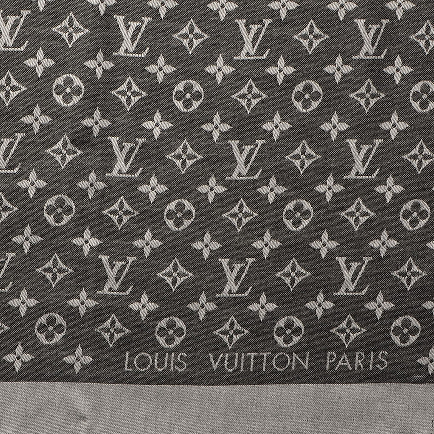 Wool Silk Monogram Denim Shawl Black