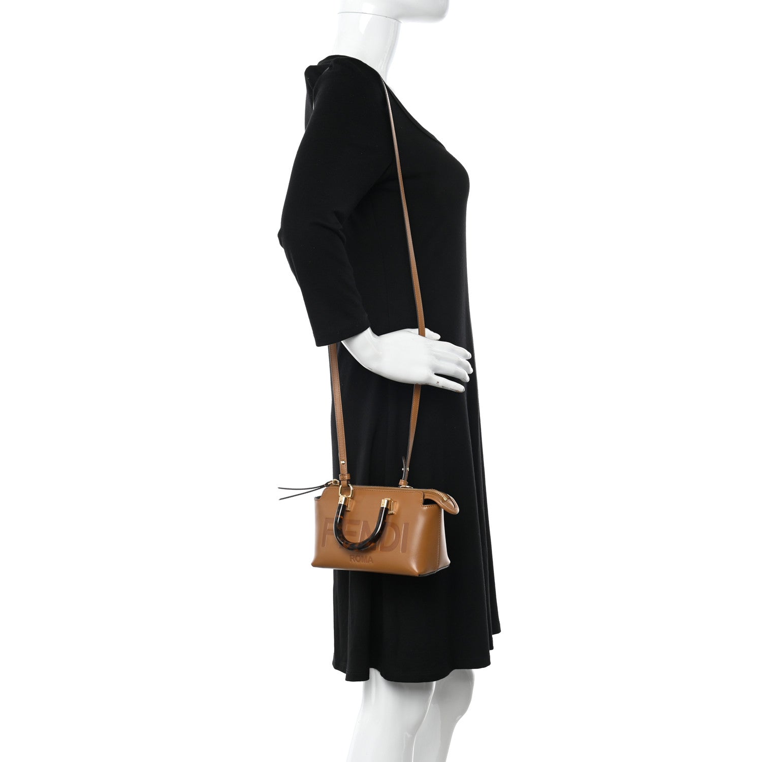 Fendi Vitello King Plexiglass Logo Embossed Mini By The Way Top Handle Boston Bag Caramello 2 of 11