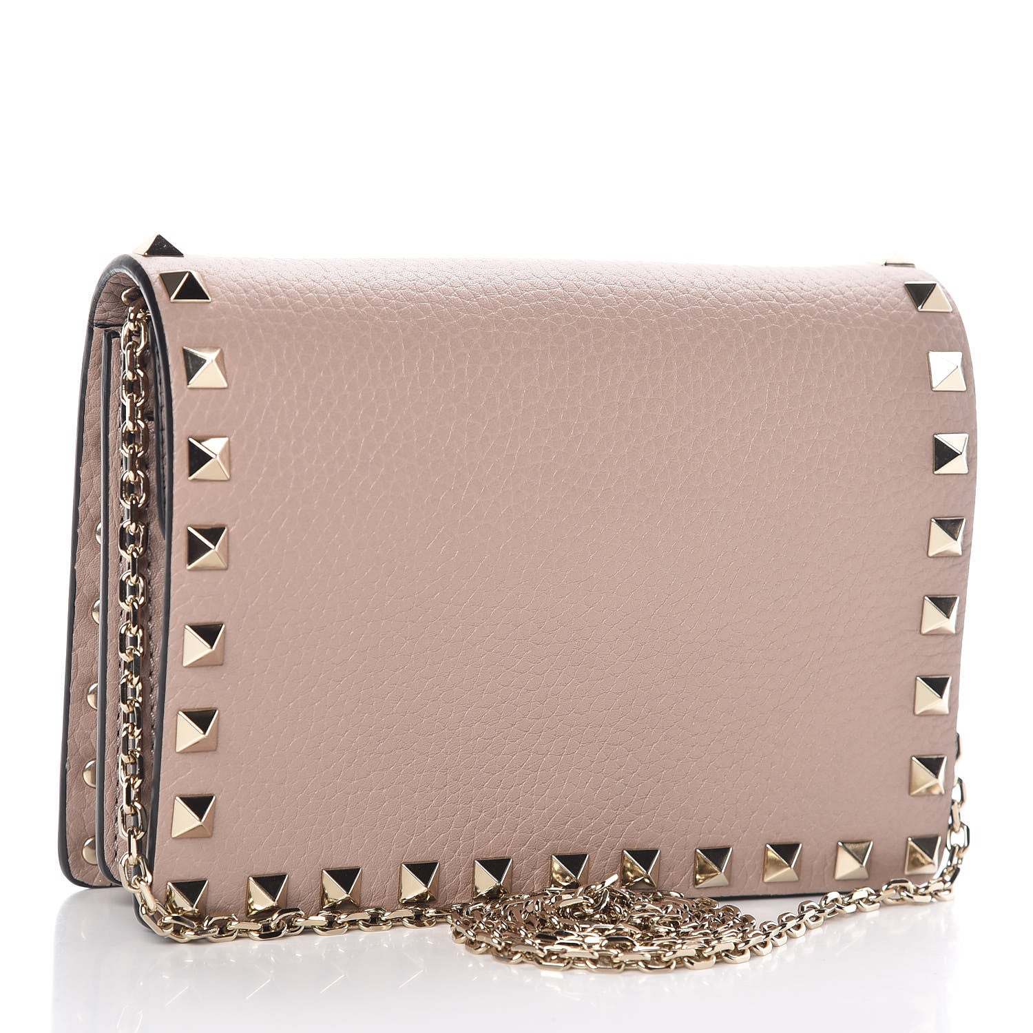 Valentino Garavani Pebbled Calfskin Rockstud Wallet on Chain Poudre 3 of 10