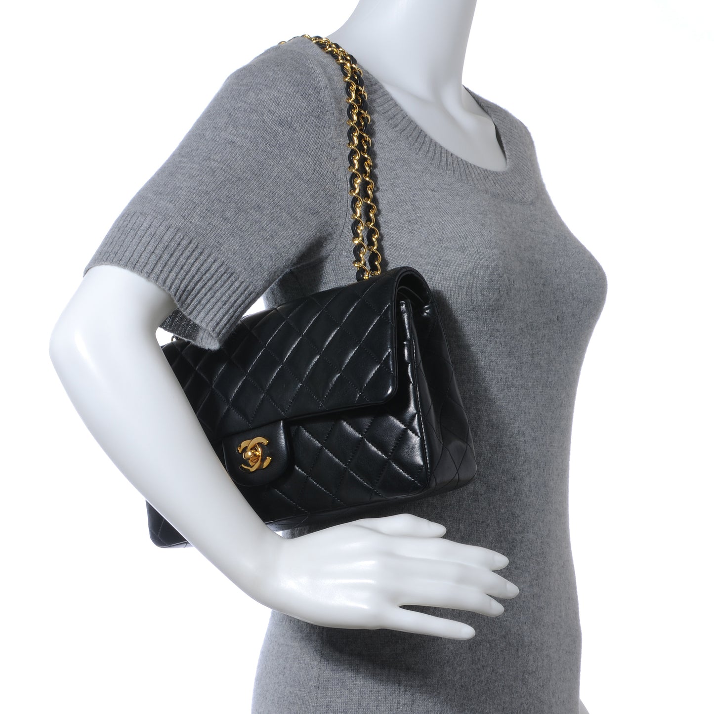 Lambskin Medium Double Flap Black