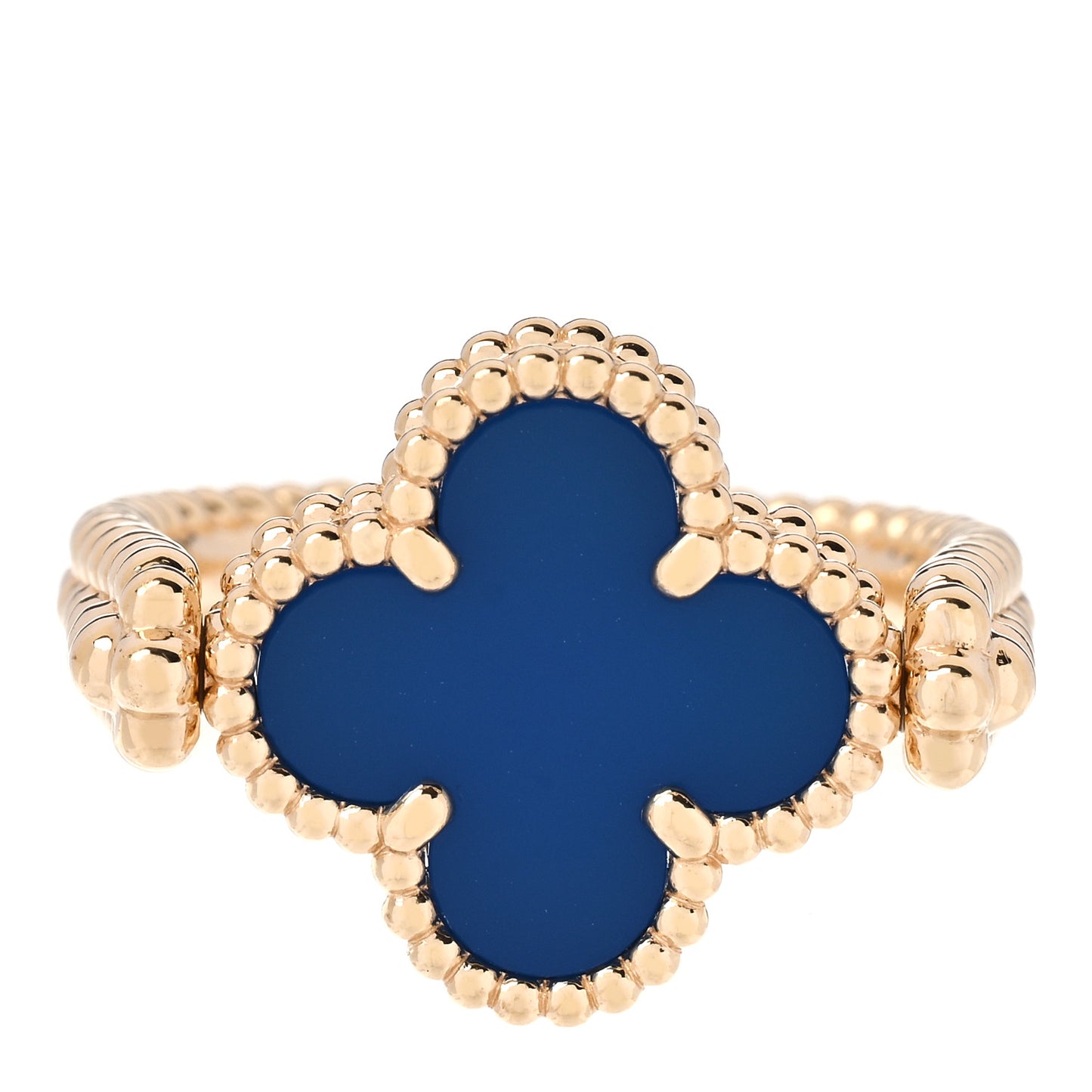 18K Yellow Gold Diamond Blue Agate Reversible Guilloche Vintage Alhambra Ring 53 6.5
