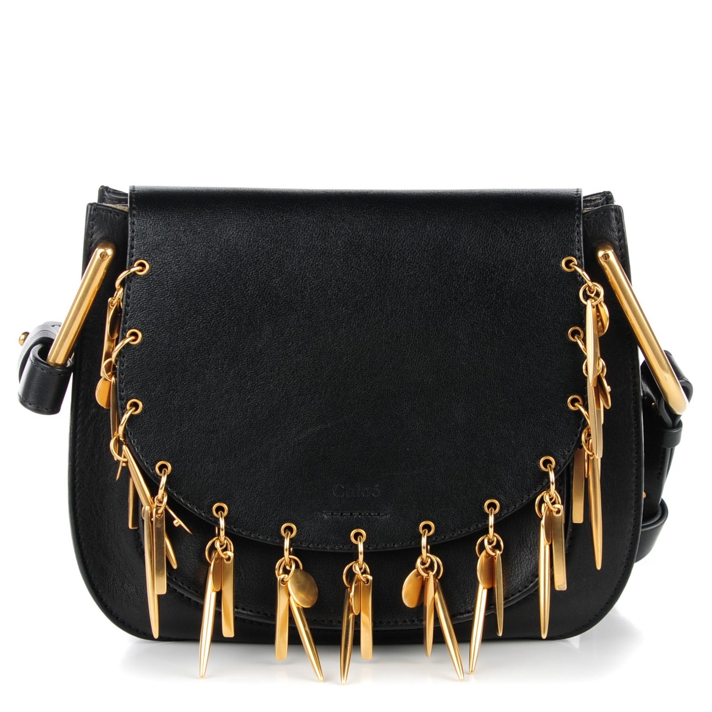 Calfskin Small Charm Hudson Shoulder Bag Black