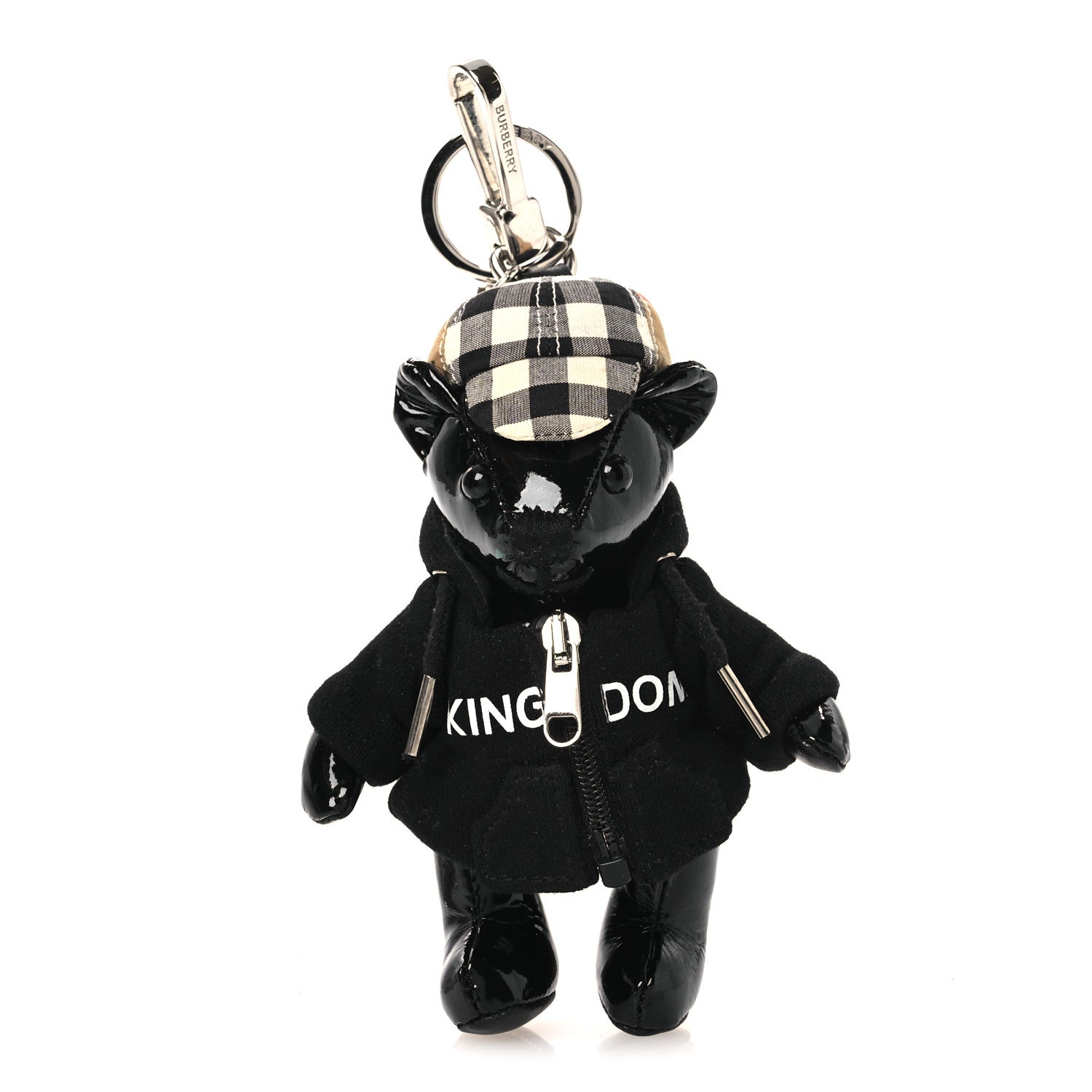 Burberry Patent Thomas Hoodie Teddy Bear Keychain Charm Black 1 of 4