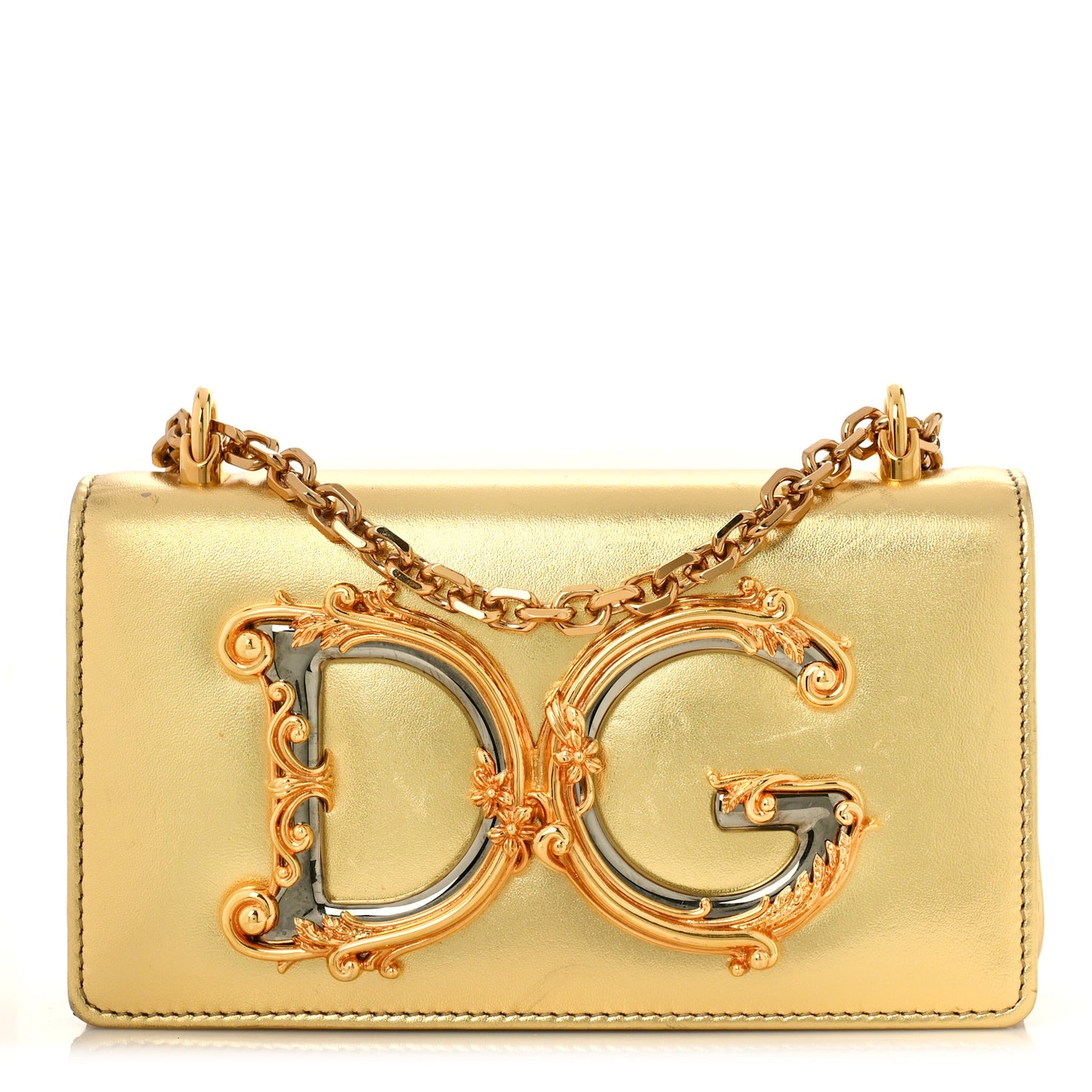 Metallic Calfskin DG Girls Shoulder Bag Gold