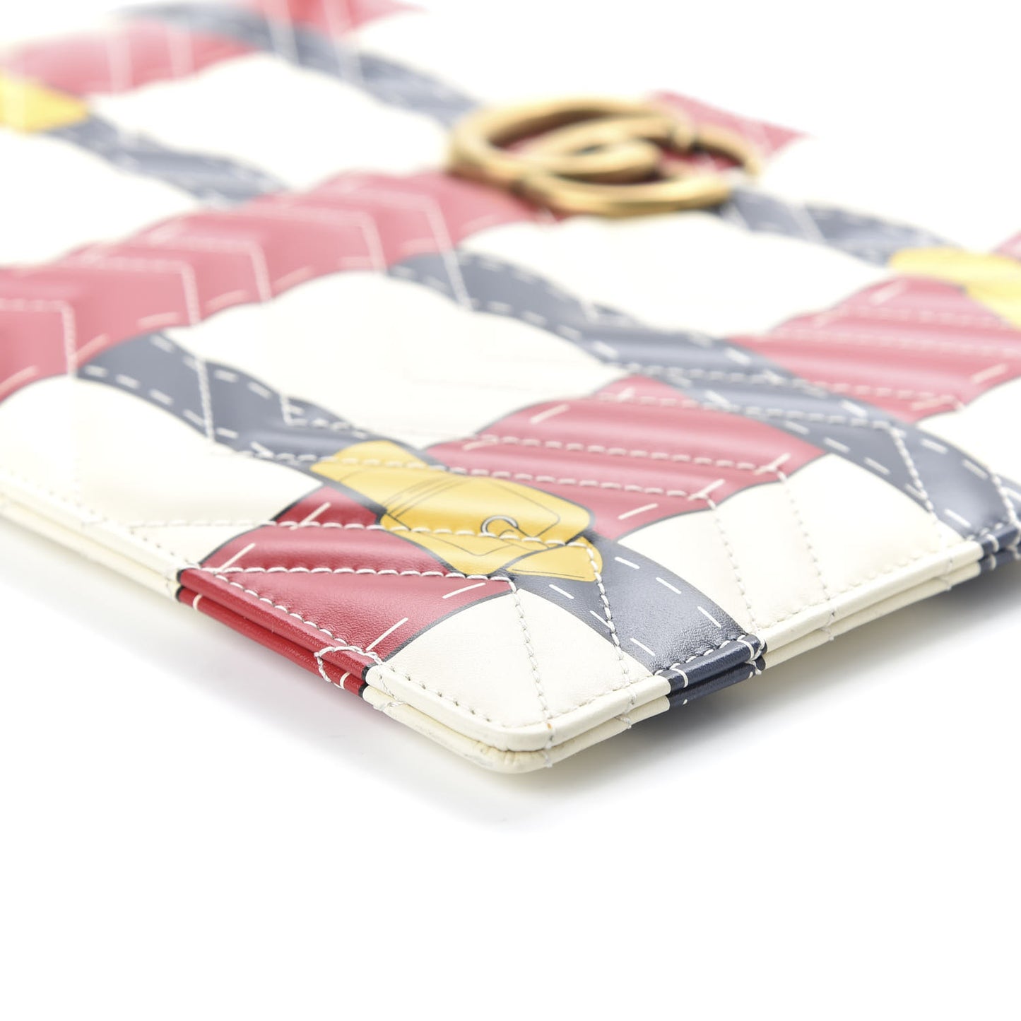 Calfskin Matelasse Trompe L'Oeil Print GG Marmont Zip Pouch White