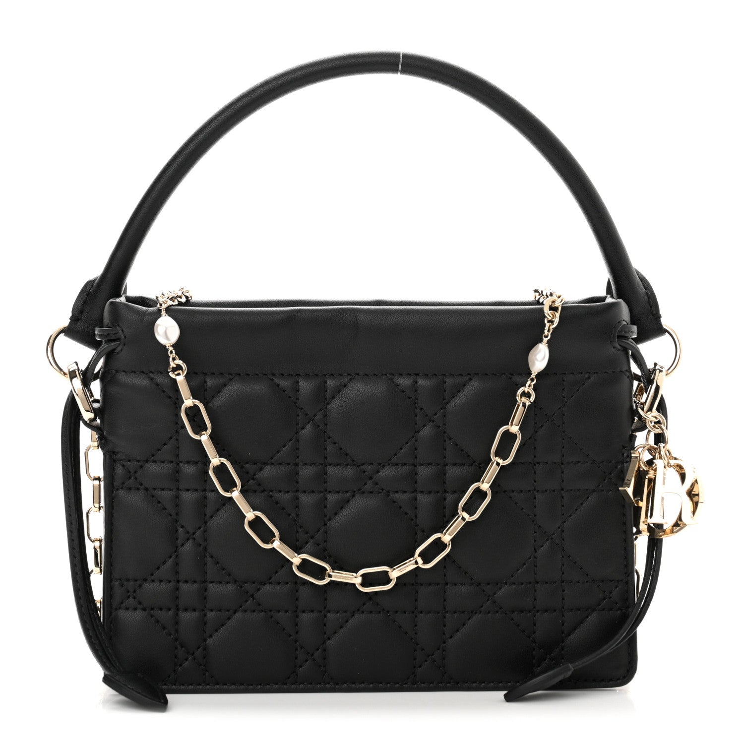 Christian Dior Lambskin Cannage Mini Top Handle Drawstring Bag Black 1 of 10