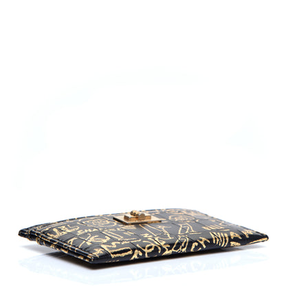 Chanel Calfskin Crocodile Embossed Graffiti 2.55 Cocodile Reissue Card Holder Black Gold 4 of 8
