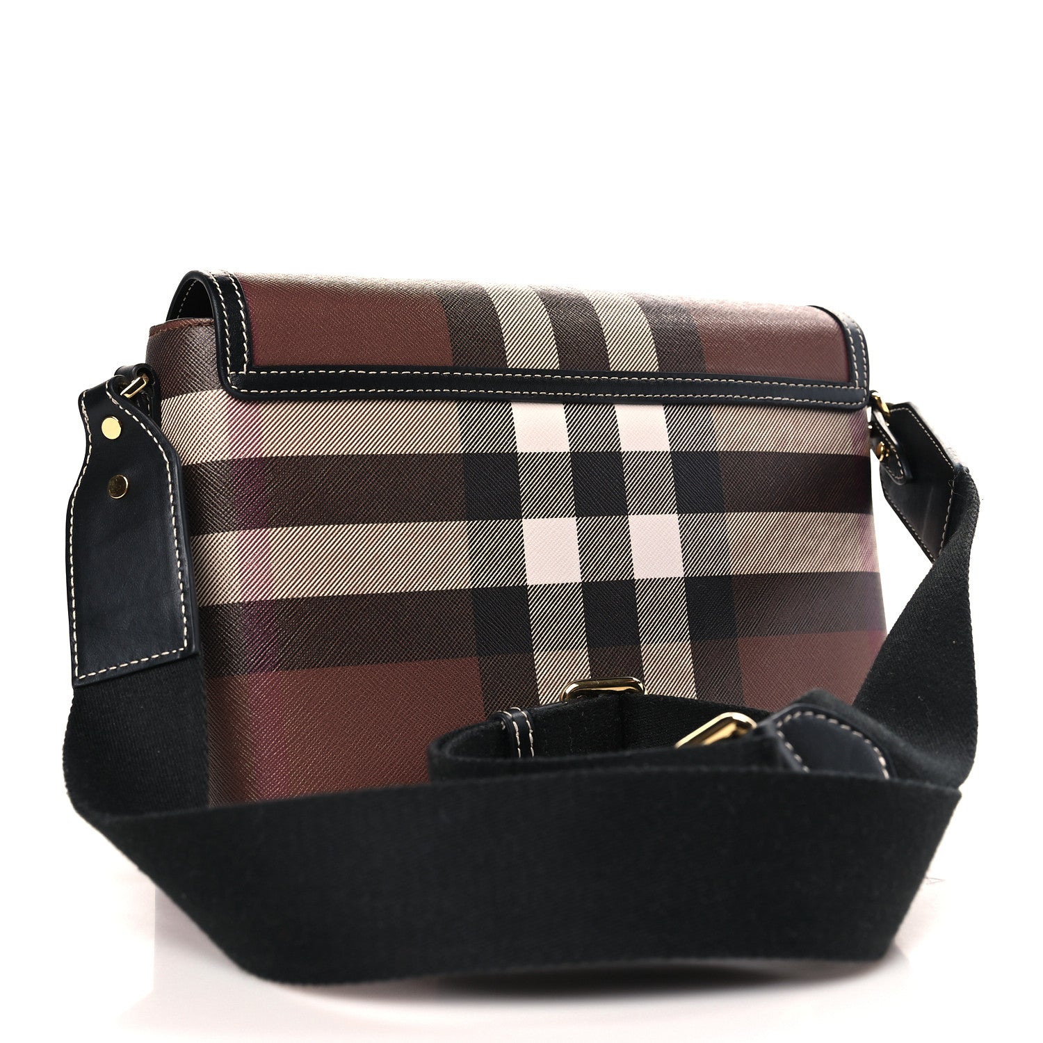 Burberry Coated Canvas Calfskin Vintage Check Medium Note Crossbody Bag Dark Birch Black 3 of 9